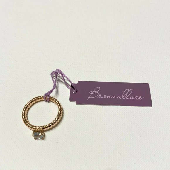 NWT Made in Italy Bronzallure Blue Topaz 18k Rose Gold Plated Ring Size US 7 - Picture 1 of 4